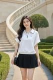  Áo Polo Cotton tổ ong tay liền chun gấu phối khóa cổ 