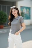  Áo thun nữ Cotton Zip cổ đức khóa lệ tay cộc 