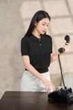  Áo len cotton dệt kim tay cộc cổ Polo họa tiết trám 