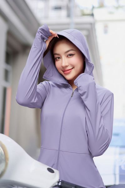  Áo chống nắng nữ 2 lớp vải sợi lạnh dáng lửng thắt eo cản UV 