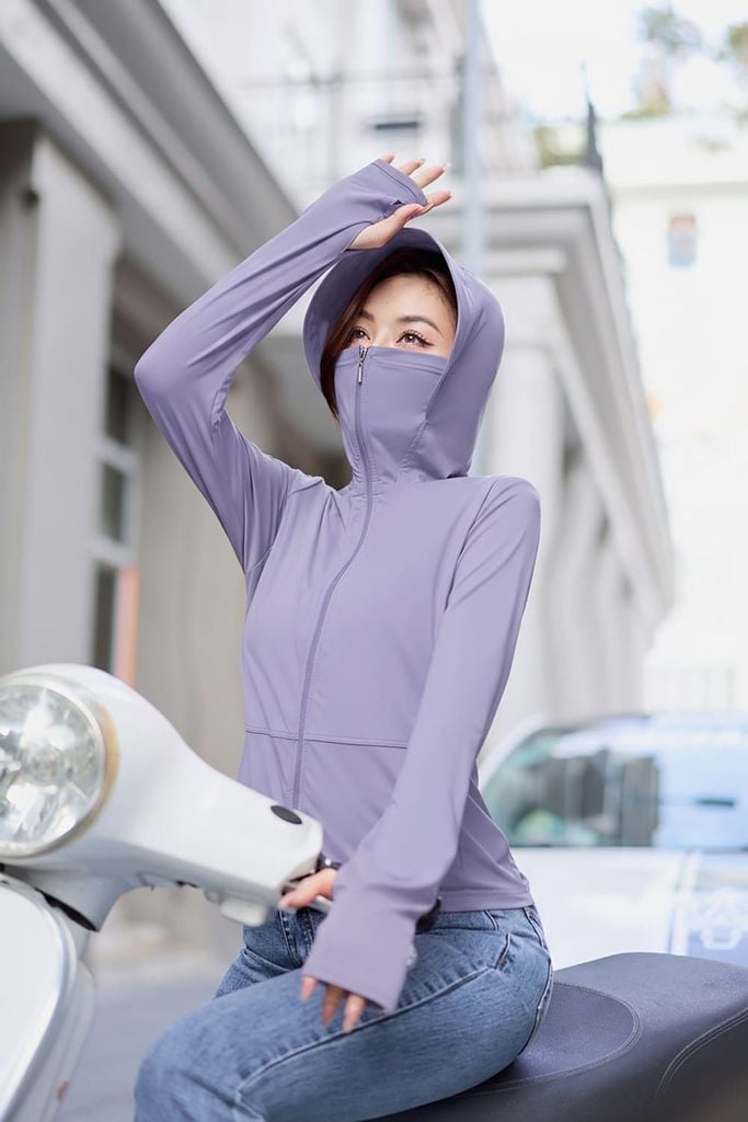  Áo chống nắng nữ 2 lớp vải sợi lạnh dáng lửng thắt eo cản UV 