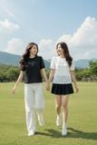  Áo ren tay cộc cổ tròn phối viền in chữ 