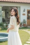  Áo kiểu nữ ren thêu tay lỡ cổ tròn dáng suông có lót 