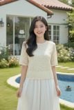  Áo kiểu nữ ren thêu tay lỡ cổ tròn dáng suông có lót 