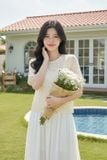  Áo kiểu nữ ren thêu tay lỡ cổ tròn dáng suông có lót 