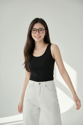 Áo ba lỗ nữ Cotton Zip cổ tròn dáng ôm Basic