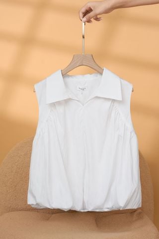 Áo sát nách thô gió Trendy dáng cổ bẻ tùng bí