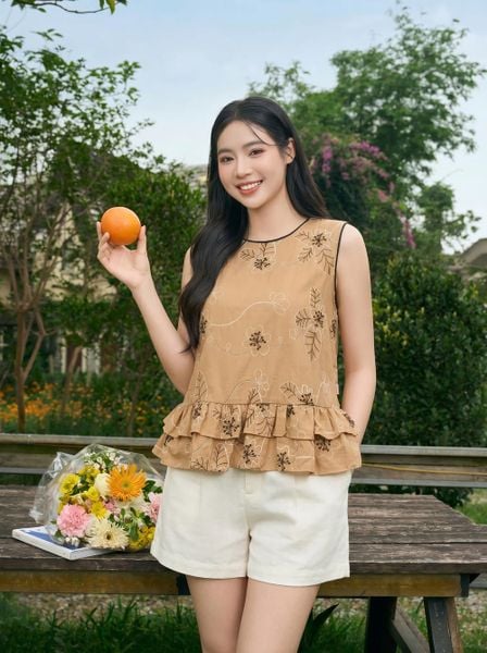  Áo sát nách phối cổ viền gấu bèo 