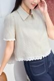  Áo sơ mi vải thô kẻ tay cộc phối gấu thêu hoa 