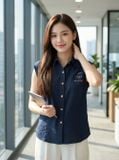  Áo sơ mi đũi sát nách cổ đức thêu viền 