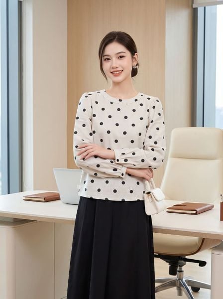  Áo sơ mi dài tay cổ viền tròn 