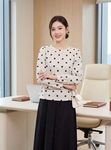 Áo sơ mi dài tay cổ viền tròn