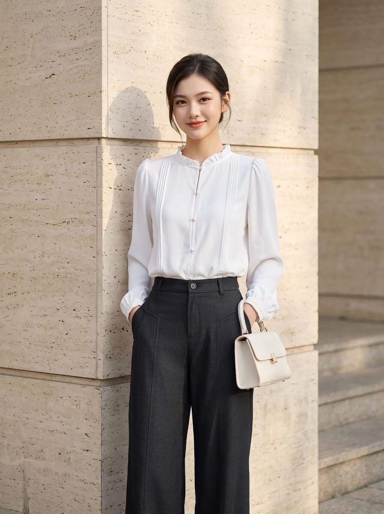  Áo sơ mi vai bồng cổ bèo 