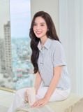  Áo sơ mi thô kẻ tay cộc cổ đức nẹp giấu khuy 