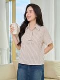  Áo sơ mi thô kẻ tay cộc cổ đức nẹp giấu khuy 