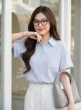  Áo sơ mi thô thêu nẹp đôi cổ đức tay lơ vê 