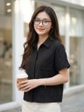  Áo sơ mi thô thêu nẹp đôi cổ đức tay lơ vê 