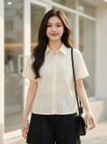  Áo sơ mi thô thêu nẹp đôi cổ đức tay lơ vê 
