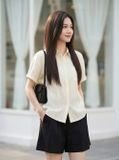  Áo sơ mi thô thêu nẹp đôi cổ đức tay lơ vê 