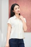  Áo sơ mi nữ vải thô gió cổ đức tay chờm phối lưng thêu hoa 