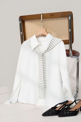 Áo sơ mi nữ dáng suông cổ đức dài tay chất thô tuyết