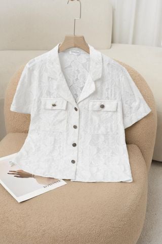 Áo Sơ Mi Nữ Younger by Cardina Dáng Cổ Vest Vải Ren Mềm Mại