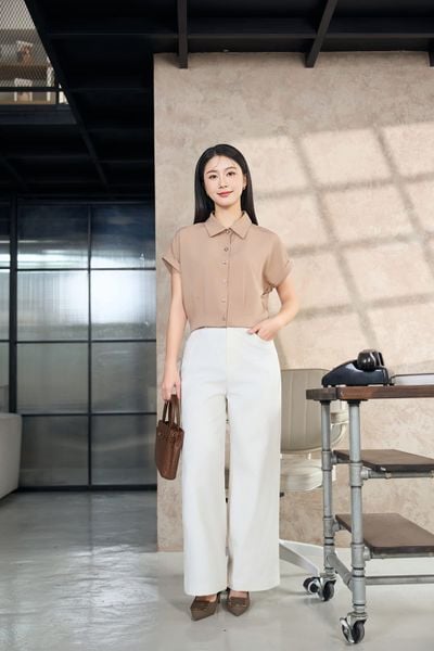  Áo sơ mi nữ thô tuyết tay liền cổ đức gấu bo 