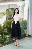  Áo Kiểu Nữ Younger by Cardina Dáng Tay Liền Vải Lụa Satin Chấm Bi Giả Khăn 