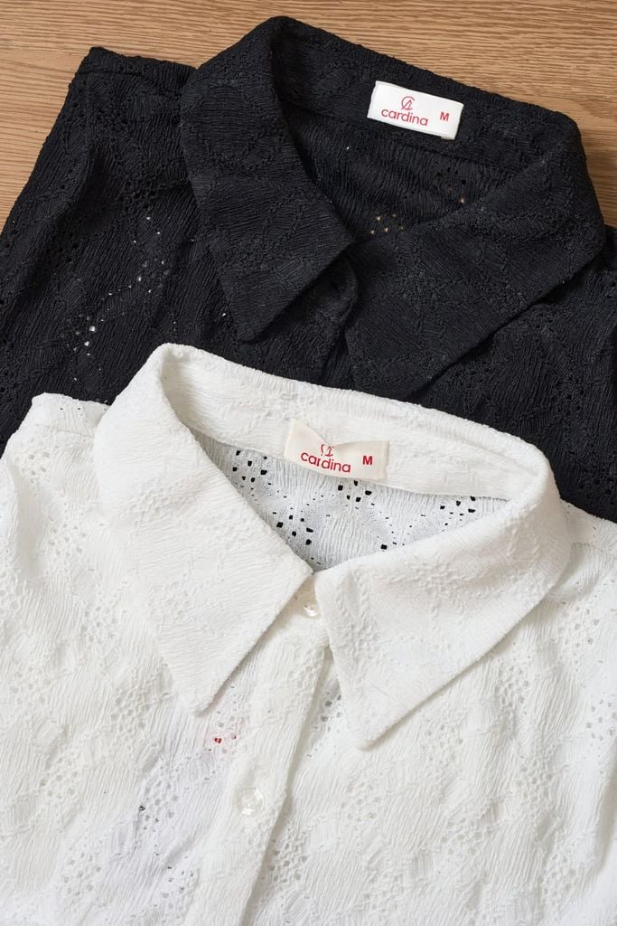  Áo sơ mi nữ tay liền xếp ly vai có túi ngực vải thô chun 