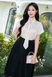  Áo Kiểu Nữ Younger by Cardina Dáng Tay Liền Vải Lụa Satin Chấm Bi Giả Khăn 