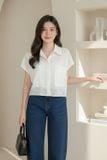  Áo sơ mi nữ tay liền xếp ly vai có túi ngực vải thô chun 