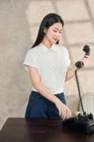  Áo sơ mi nữ thô tuyết tay liền cổ đức gấu bo 