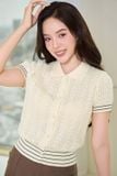  Áo sợi cotton tay cộc cổ đức phối viền gấu 
