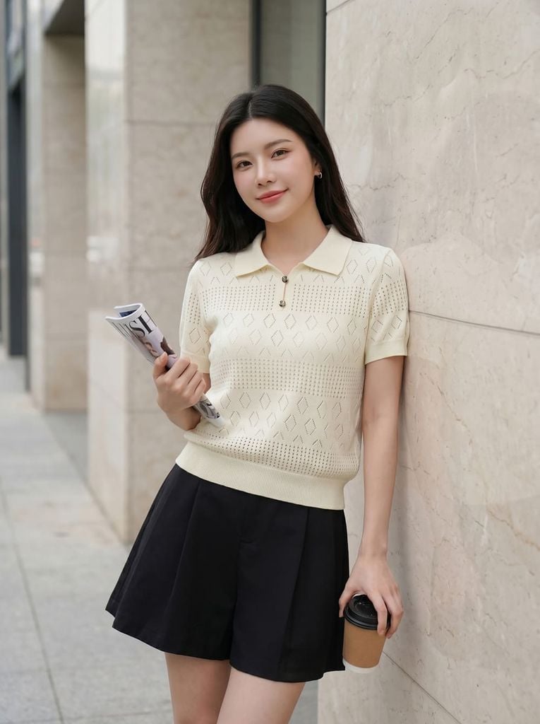 Áo sợi cotton tay cộc cổ polo 