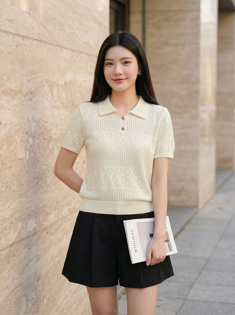  Áo sợi cotton tay cộc cổ polo 