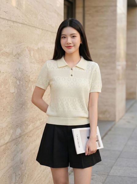  Áo sợi cotton tay cộc cổ polo 