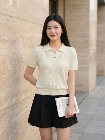 Áo sợi cotton tay cộc cổ polo