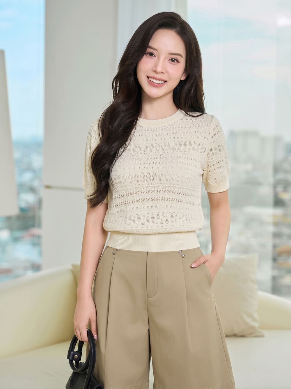 Áo sợi cotton icesilk tay cộc cổ tròn bo gấu