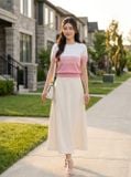  Áo sợi cotton tay cộc cổ tròn phối màu 