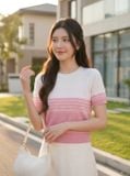  Áo sợi cotton tay cộc cổ tròn phối màu 