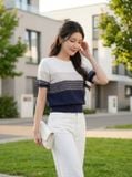  Áo sợi cotton tay cộc cổ tròn phối màu 