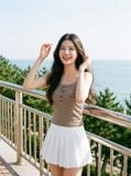  Áo tăm kẻ hai dây phối cúc cổ 