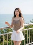  Áo tăm kẻ hai dây phối cúc cổ 