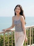  Áo tăm kẻ hai dây phối cúc cổ 