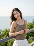  Áo tăm kẻ hai dây phối cúc cổ 