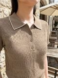  Áo sợi cotton tay cộc cổ sen phối viền bo gấu 