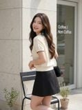  Áo sợi cotton tay cộc cổ sen phối viền bo gấu 
