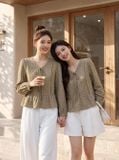  Áo kiểu dài tay ren dọc thân bèo gấu 