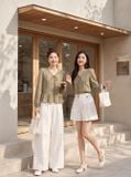  Áo kiểu dài tay ren dọc thân bèo gấu 
