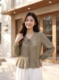  Áo kiểu dài tay ren dọc thân bèo gấu 